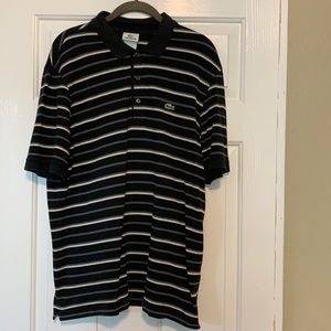 LACOSTE Polo, Size XL, Black/Gray/White Stripes